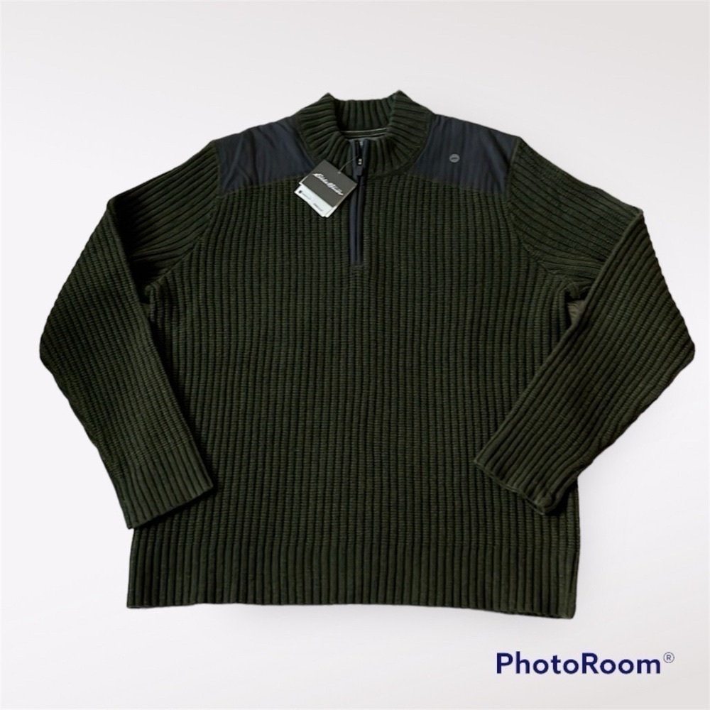 NEW EDDIE BAUER 1/4 ZIP SWEATER MR FIELD GUIDE HEATHER GREEN SIZE 2XL